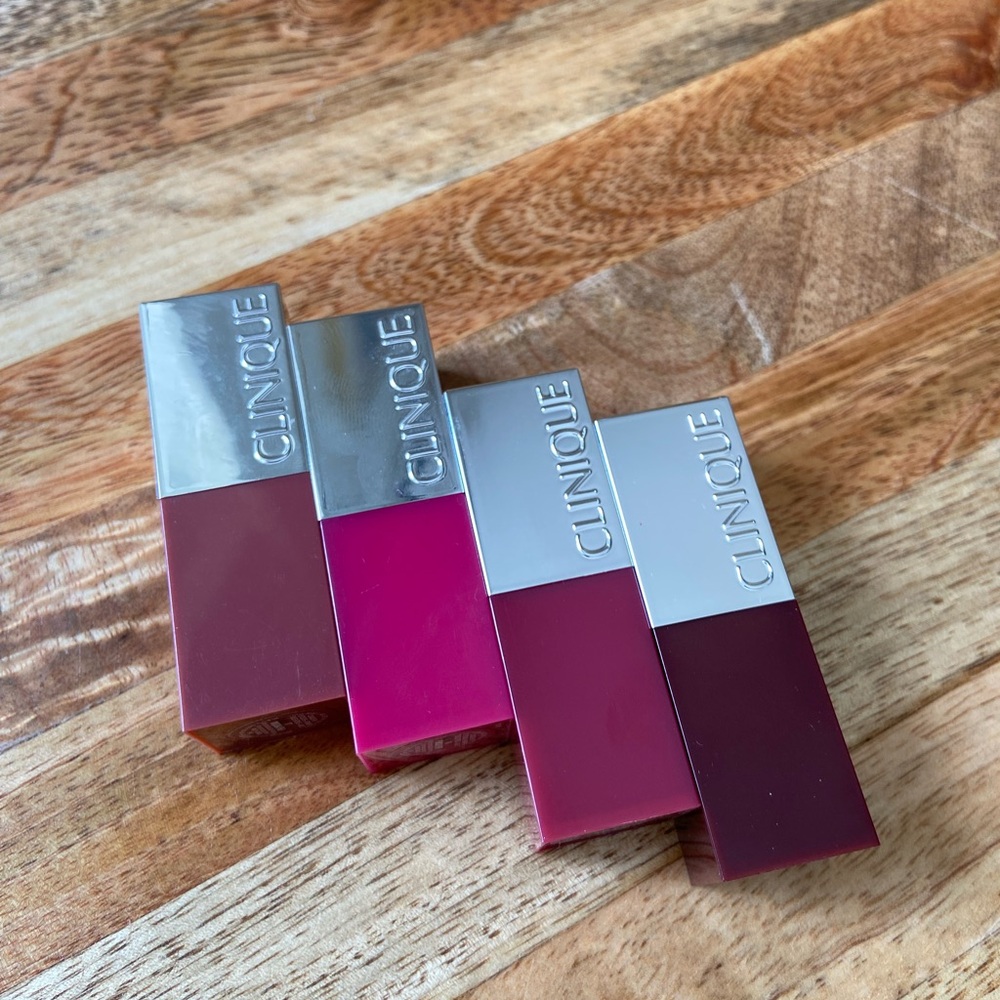 EUC Clinique Lipstick Lip Pop Set in Mocha Pop, Punch Pop, Love Pop, Bold Pop